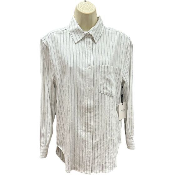 Mayson The Label White with Black Stripes Button Down Shirt NWT Size 00 - Picture 2 of 6